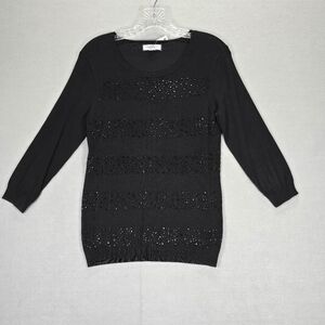 Charter Club   jeweled  stripe Sweater, Womens Deep Black Combo Size PS
